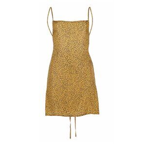 Anemone The KM Tie Leopard Print Cupro Mini Dress, M, Yellow